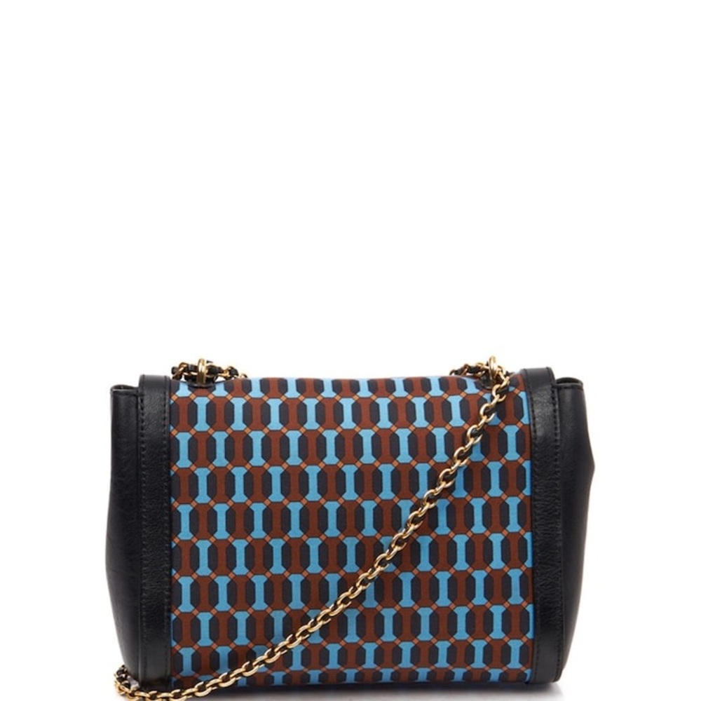 Mulberry Lily Geometric Blue and Brown Bag with Gold Accent - Picture 3 of 9